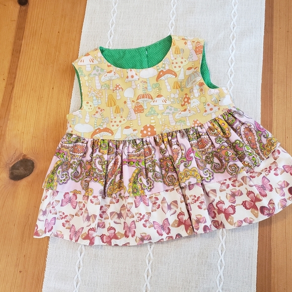 Vintage Baby Girl Dress Merry Mushrooms Ruffle Dress Spring Summer Cottagecore - Picture 10 of 10